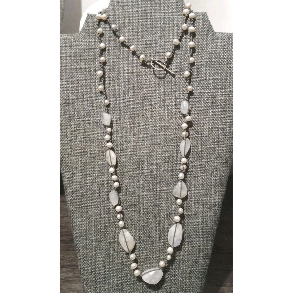 J Jill Rough Moonstone Real Pearl Silver Tone Necklace Missing J Jill Tag - Picture 1 of 6